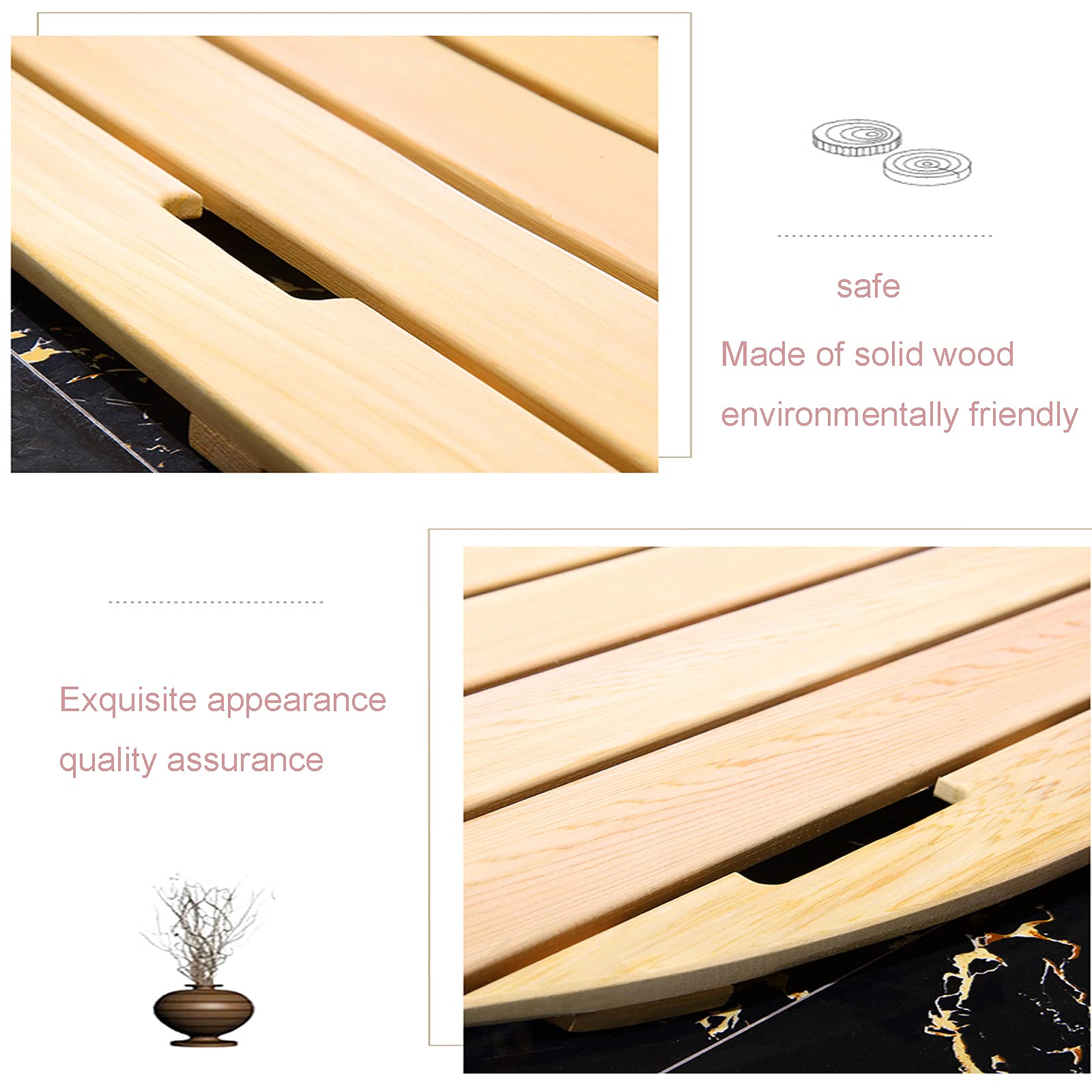 Sortie de Douche en Bois Bambou Naturel,Tapis de Salle de Bain en Bambou Antidérapant,pour Un Usage Intérieur ou Extérieur,Tapis de Bain Douche,Spa et Sauna (45x50cm/18x20in)