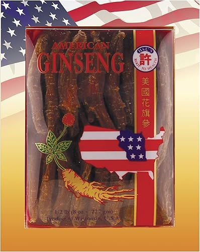 HSU's Ginseng SKU 0140-8  Red Jumbo Extra Grande  Ginseng americano rojo cultivado del condado de Marathon, Wisconsin, EE. UU.   Caja de 8 onzas,