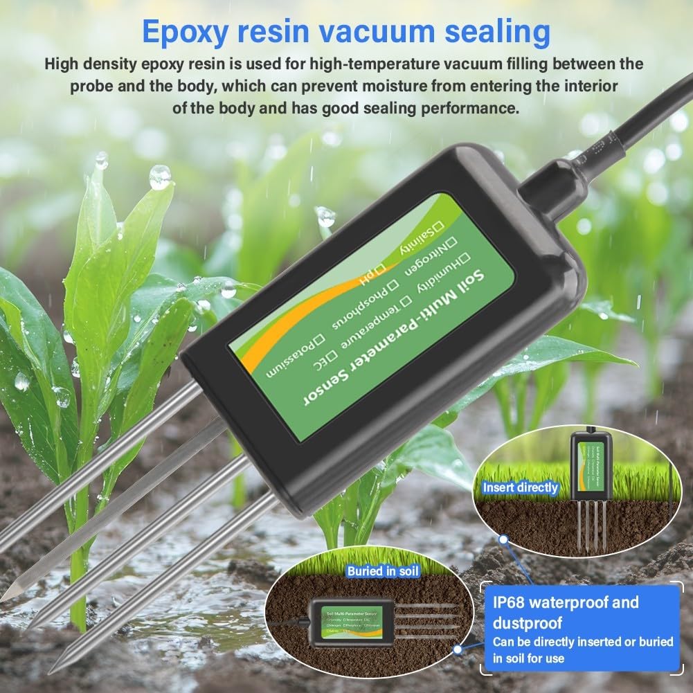 RS485 Sensor de suelo NPK Medidor pH Humedad Temperatura Salinidad Probador para Agricultura Inteligente Jardín Agricultura con RTU Protocolo 316L