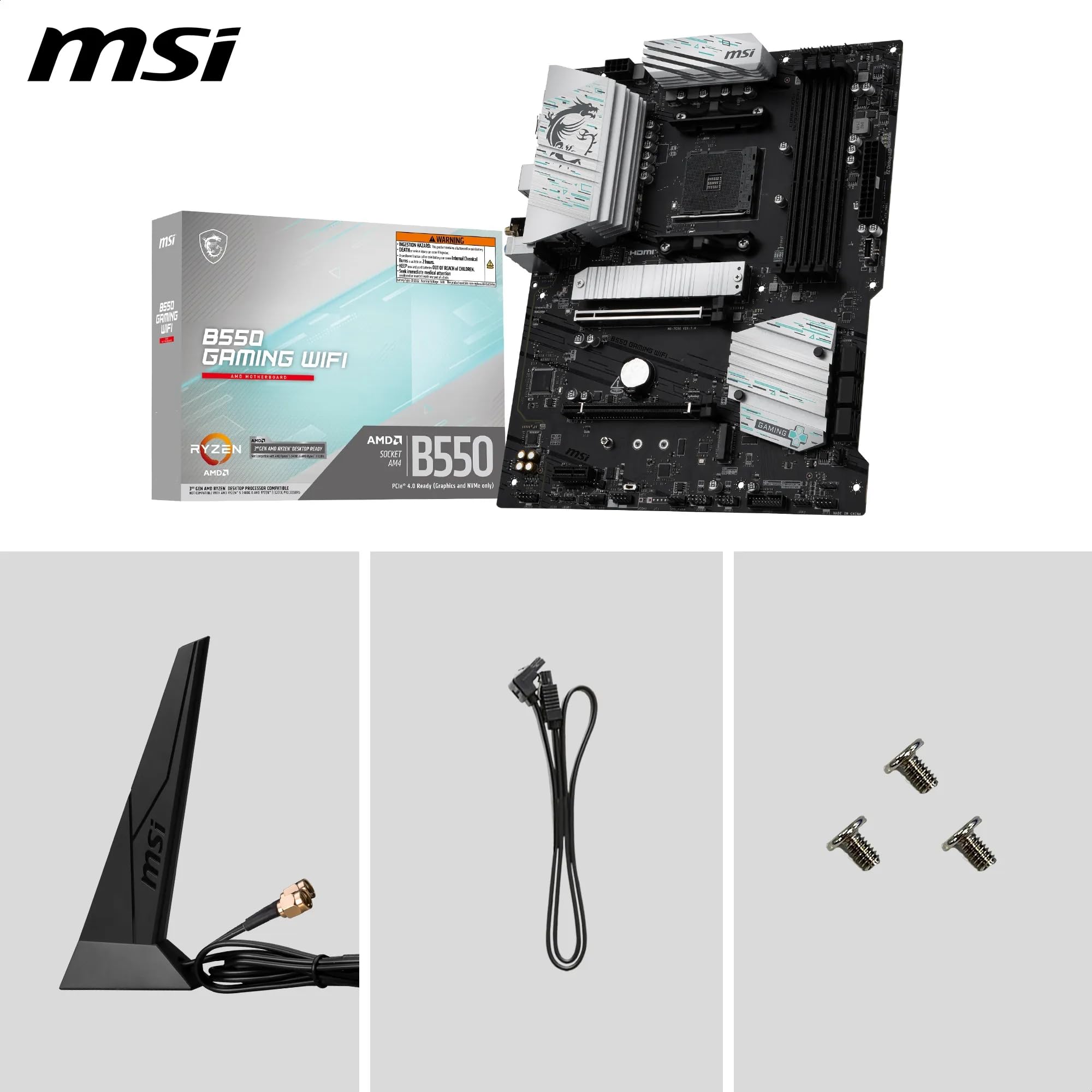 MSI B550 Gaming WiFi Carte mère, ATX | Pour AMD Ryzen séries 5000, 5000 G, 4000 G et 3000, AM4 - Mémoire DDR4 Boost 4400+ MHz/OC, PCIe 4.0 x16, M.2 Gen4, LAN 1G