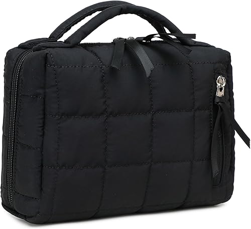 Vista 22 de Bluboon Bolsa de maquillaje con cremallera, bolsa de viaje portátil para cosméticos para mujeres y niñas, Florete amarillo de pana