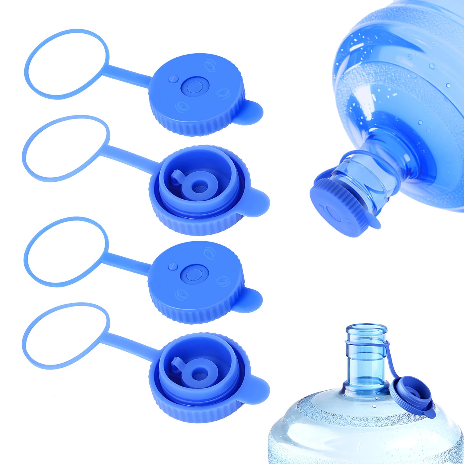 Simpldell 4 Pack Reusable Water Jug Caps for 3 & 5 Gallon Bottles, 55mm Food-Grade Silicone Replacement Lids for Water Dispensers, Leak-Proof