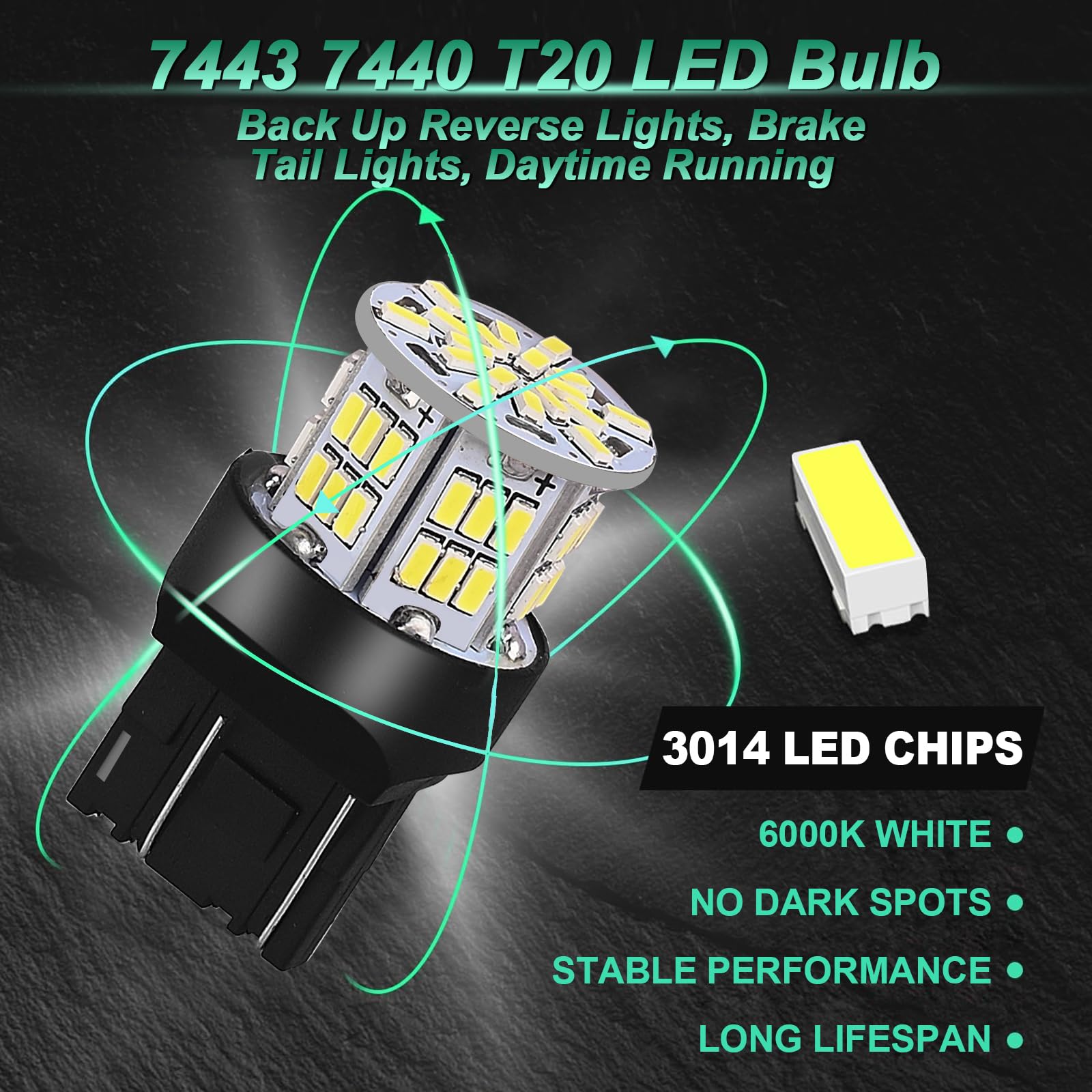 Bsxywa 7443 7440 T20 W21/5W Ampoules LED 12V 24V Blanc, Pour Voiture Feu de Recul, DRL Feux de Jours, Frein Stationnement Feu. (Lot de 2)
