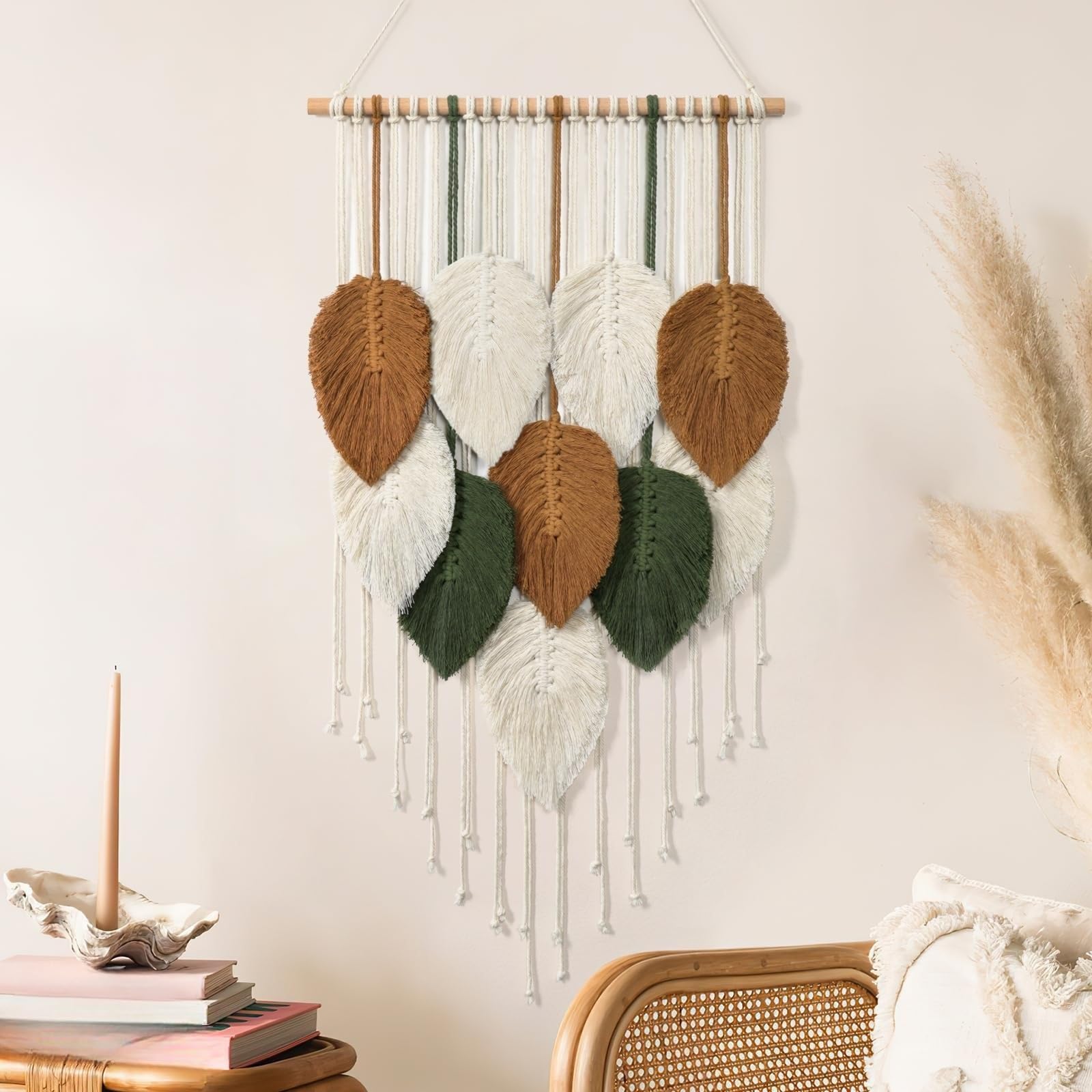 THE WHITE SHOP Macrame Wall Hanging, Boho Home Decor, Boho Leaves Macrame Tapestry, Bohemian Woven Decoration for Bedroom Living Room Apartment Dorm Gallery Perfect Handmade Gift Ideas(10)