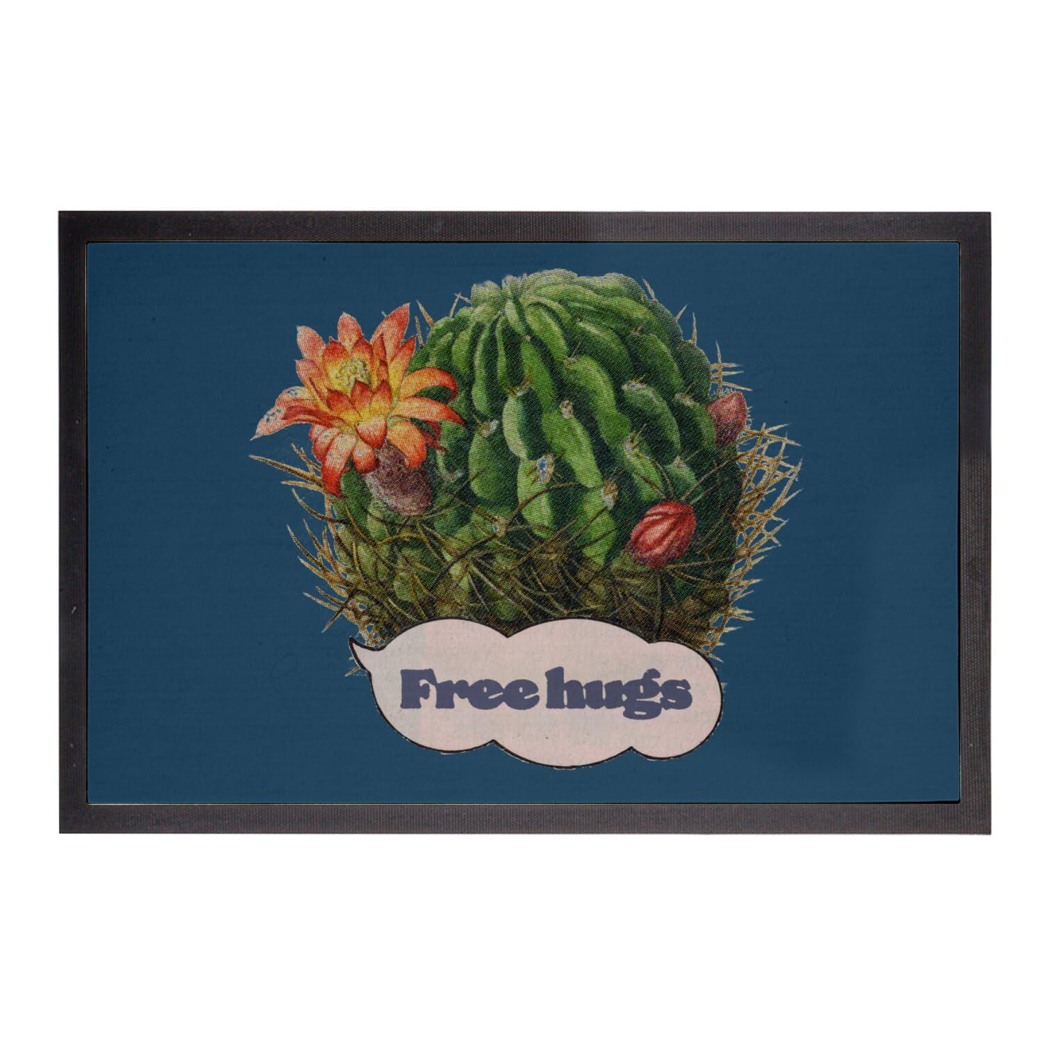 Paillasson Bleu Free Hugs Cactus 60x40cm tapis d'entrée vintage