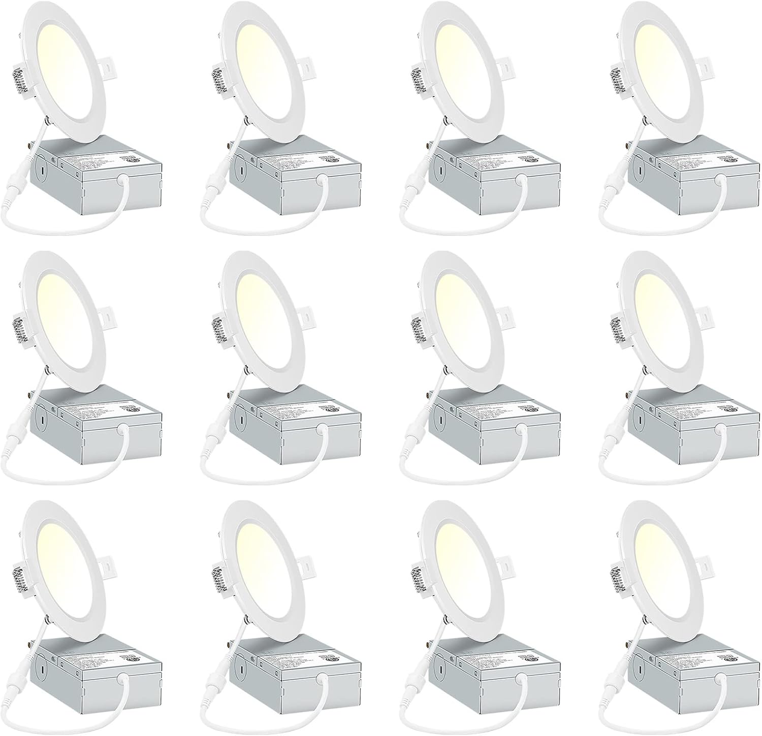 12-Pack LED Ultra-Thin Ceiling Light,Recessed Lighting 4 Inch with Junction Box,5CCT 9W(80W Eqv) 750LM Dimmable LED Downlight