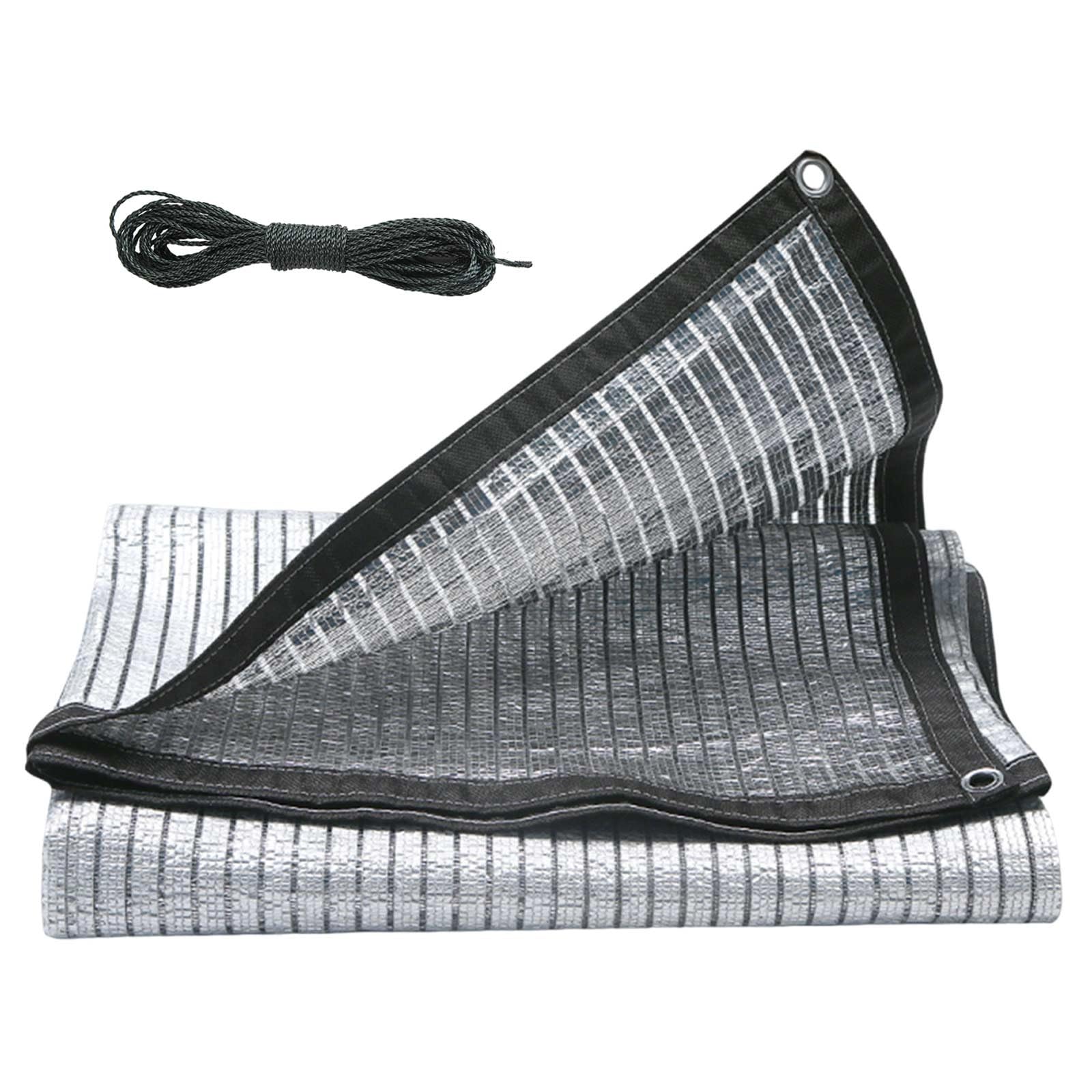 Outdoor 75% Aluminet Shade Cloth Heavy Duty Knitted Mesh Tarp with Grommets and Rope 3.3x10' 10x10' 10x20' 13x23' 13x20' Reflective Aluminium Shade Netting Kennel Sun Shade Cover(4x4.0m/13x13')