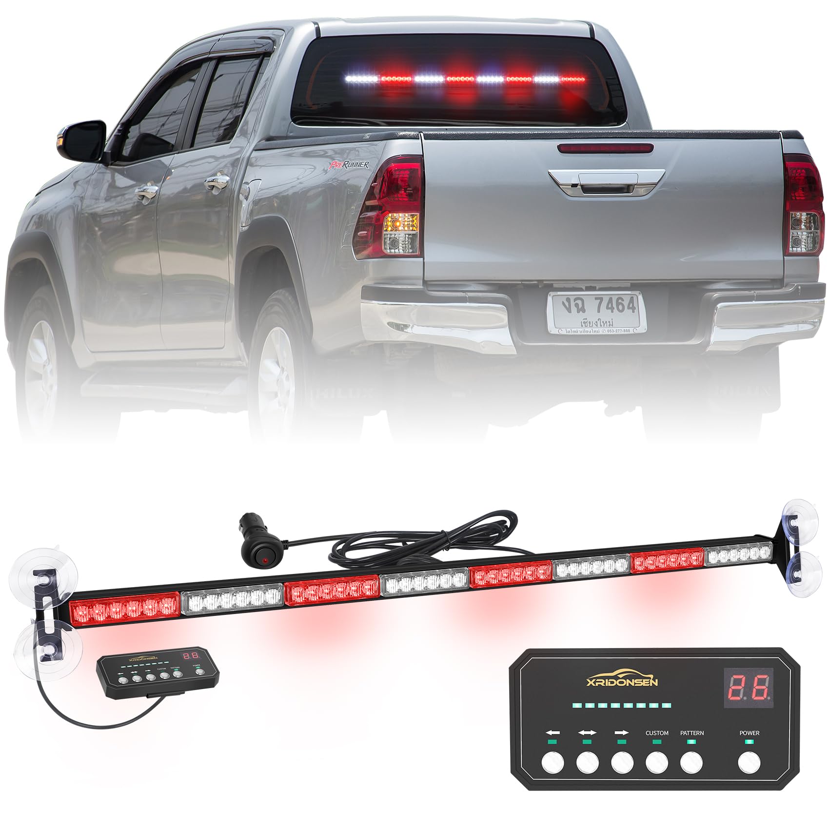 XRIDONSEN 35 inch Traffic Advisor Red White Emergency Light Bar 48 LED Strobe Lights Safety Hazard Warning Lights Front/Rear Window w/Controller for Volunteer Firefighter Vehicles Fire Trucks POV