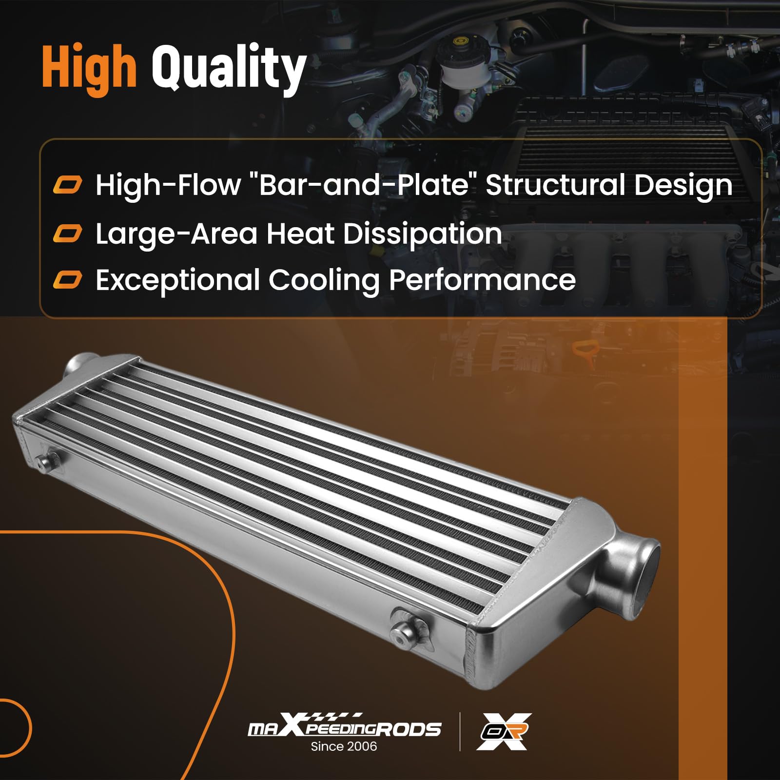 maXpeedingrods Intercooler Universal 27.00" (L) X 7.00" (H) X 2.50"(W)', Radiador de Diesel de Alumnio, Refrigerador de Agua con Entrada/Salida: 2.5'', Tubos y Aletas de Manterial de Alumnio | Radiador de Diesel de Alumnio, Refrigerador de Agua con Entrad