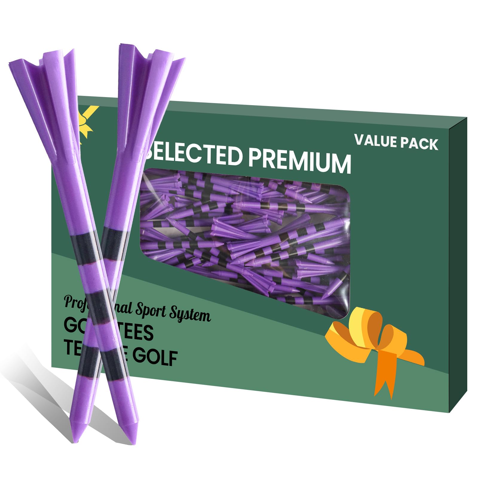 AXKAL Golf Tees Plastic 3 1/4 2 3/4 inch Unbreakable 30 50 100 Pack, Upgrade Long Stronger Bulk More Durable Stable Reduce Friction Side Spin Tee Gift For Women (Purple, 30Pcs 3 1/4 inch)