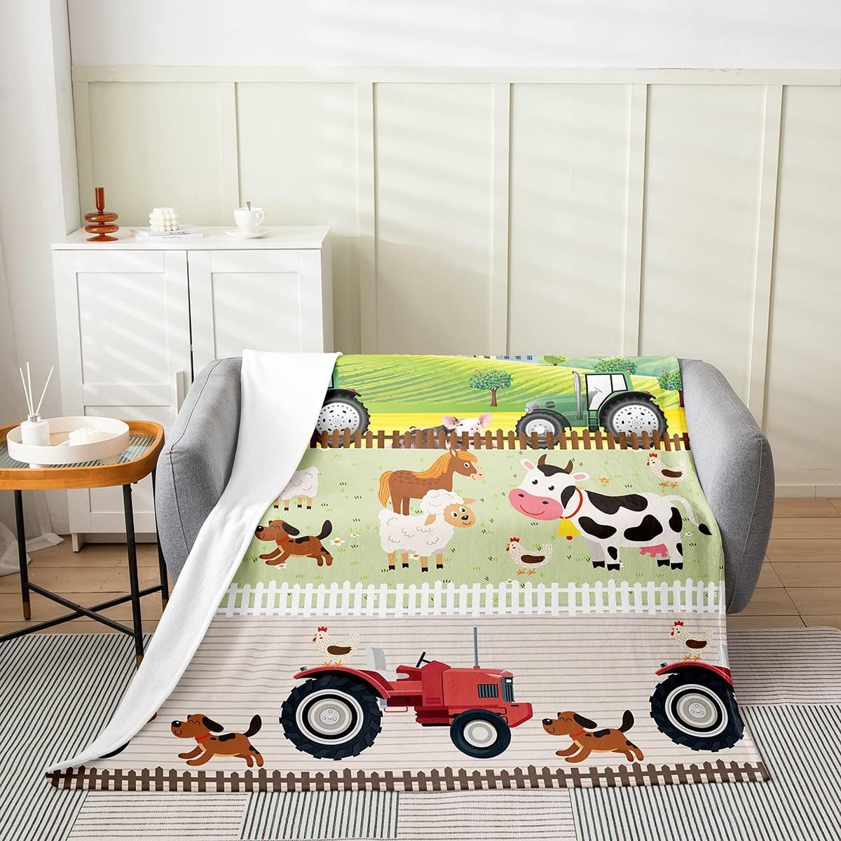 Farm Theme Fleece Throw Blanket,3D Animals Print Flannel Fuzzy Blanket for Bed Sofa Couch,All Season Farm Style Cute Animals Bed Blanket Breathable Plush Blanket Room Decor Baby 30"x40" Mult
