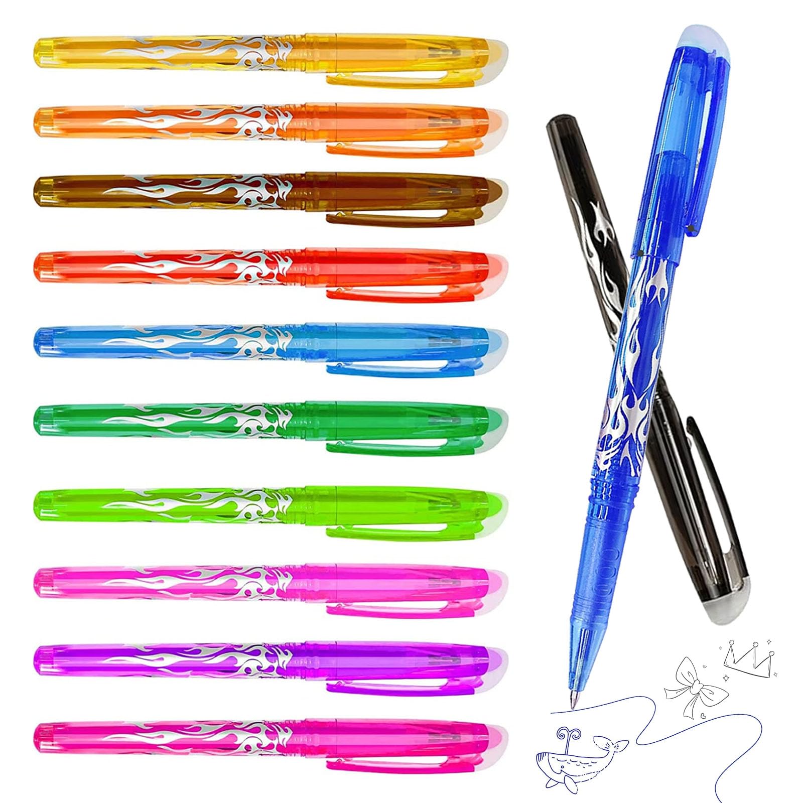 Puedno 12pcs Erasable Pens, 0.5 mm Rub Out Pens, Friction Pen, Erasable Gel Ink Eraser Pens with Rubber on the End for School Office (12 Colours)