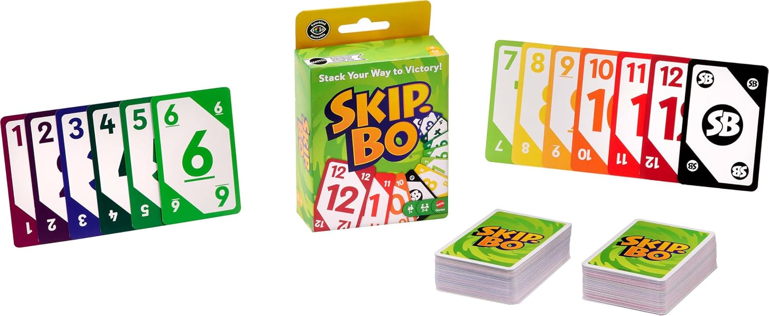 Mattel Games Skip-BO JMM20 Card Game for Children Adults Family Evenings Cards Suitable for Colour Blind People for 2 to 6 Players from 7 Years
