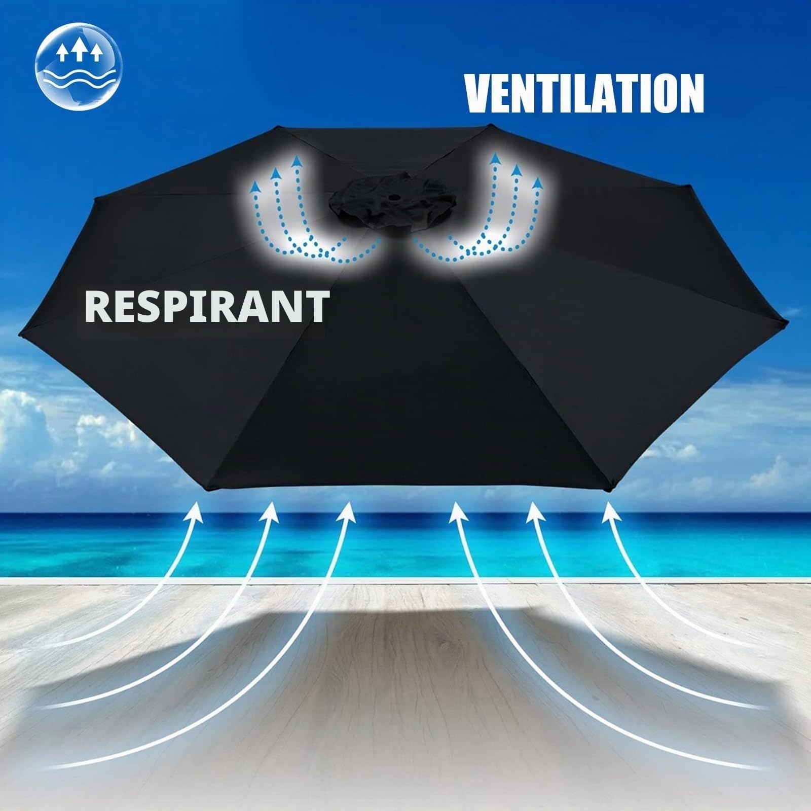 Auvent De Rechange Rond De 200-350cm pour Parasol (6/8 Baleines) Toile De Parasol Deporté, Imperméable, Housse De Rechange pour Plage/Piscine/Jardin Parasol(Top Color,8 Ribs: 350CM/11.5FT)