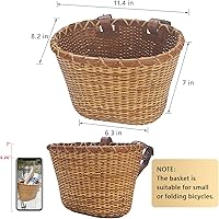 Vista 6 de Cesta de bicicleta – Manillar tejido de caña para almacenamiento de bicicletas con correas de cuero ajustables y hebillas para niños y adultos