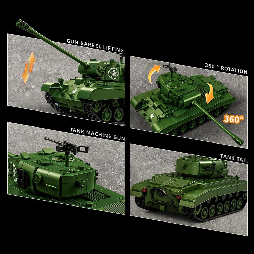 DUANT 97011 M26 Pershing Heavy Tank Building Block Set, Military Armored Tank Model Toy Kit, 1703 Piece Adult MOC Armored Vehicle Model Kit, Military Enthusiast Building Block Toy Gift
