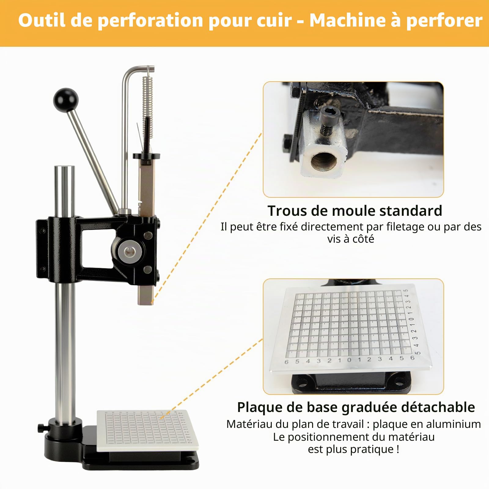 Machine à gaufrer et poinçonner en cuir | Machine à gaufrer pour percer le cuir, bricolage, plaque en aluminium PP,compatible avec fer perforé,ciseau à coudre,tampons