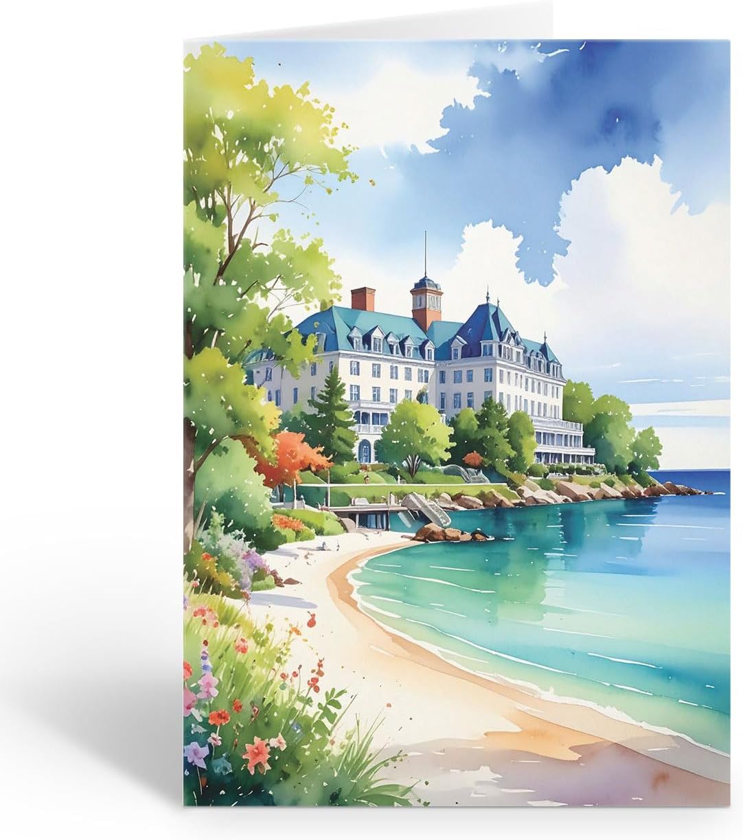 Stonehouse Collection Maui Hawaii Waterfall Watercolor Note Card – Tropical Green Cliffs and Crystal Clear Water for Thank You or Correspondence - 10 Cards and Envelopes - Made in the USA (Maui)