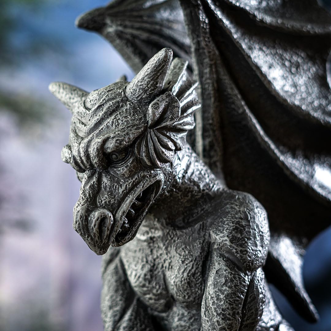 Pacific Giftware Gothic Perched Gargoyle Statue Medieval-Style Figurine Dark Gray Mythical Winged Creature Sculpture Polyresin Home Decor Patio Entryway Display 17.32" H
