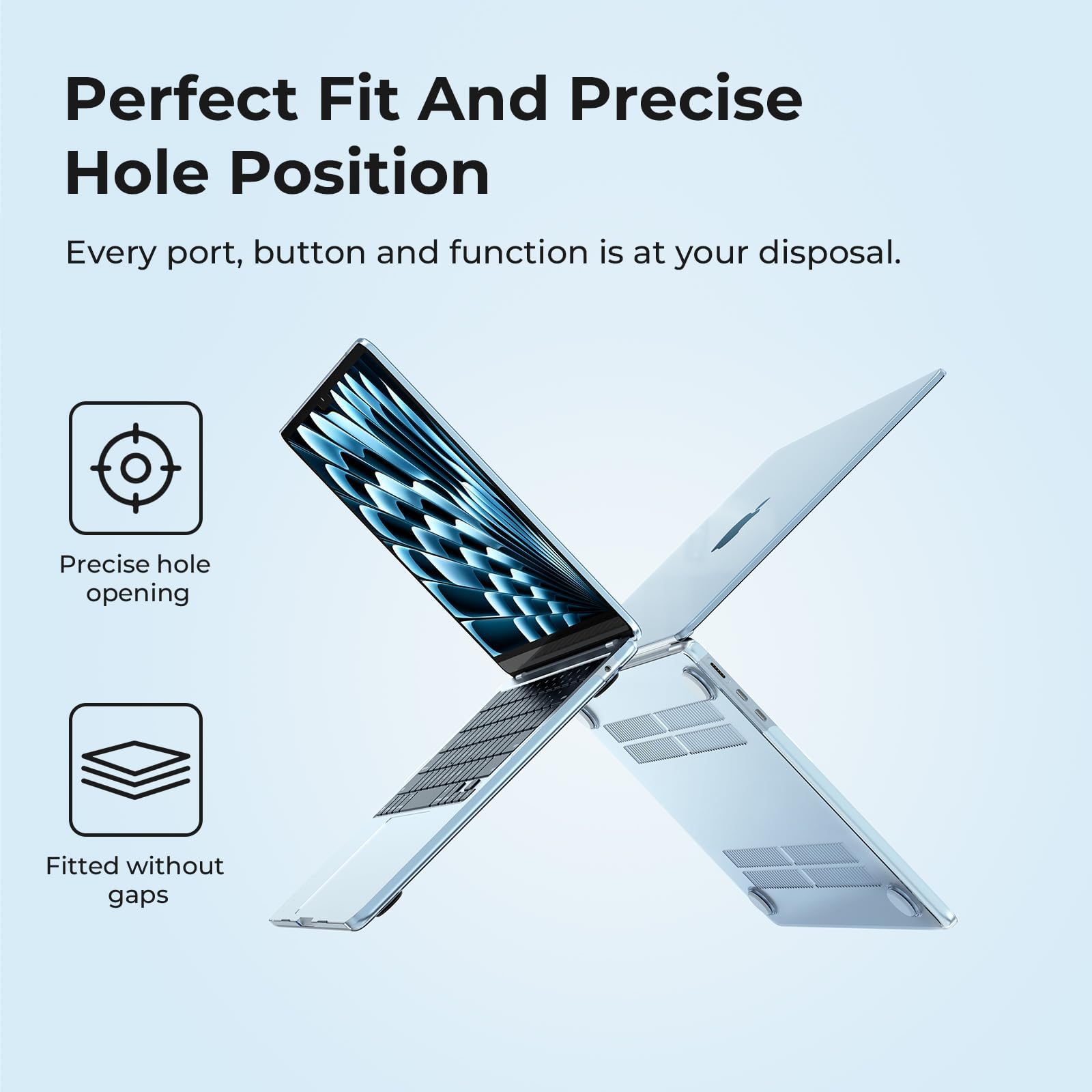 EooCoo Cover Compatibile con MacBook Air 15 M4 M3 M2 2025 2024 2023 A3241 A3114 A2941 con Display Liquid Retina 15.3'' Pollici, Plastica Rigide Protection Custodia Liscia - Cristallo Celeste