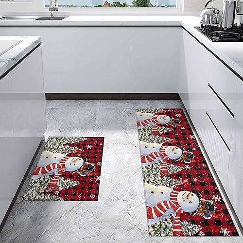 Miniatura 27 de Alfombras de cocina de Navidad absorbentes antideslizantes para piso, árbol de Navidad, muñeco de nieve y copo de nieve, alfombras y tapetes