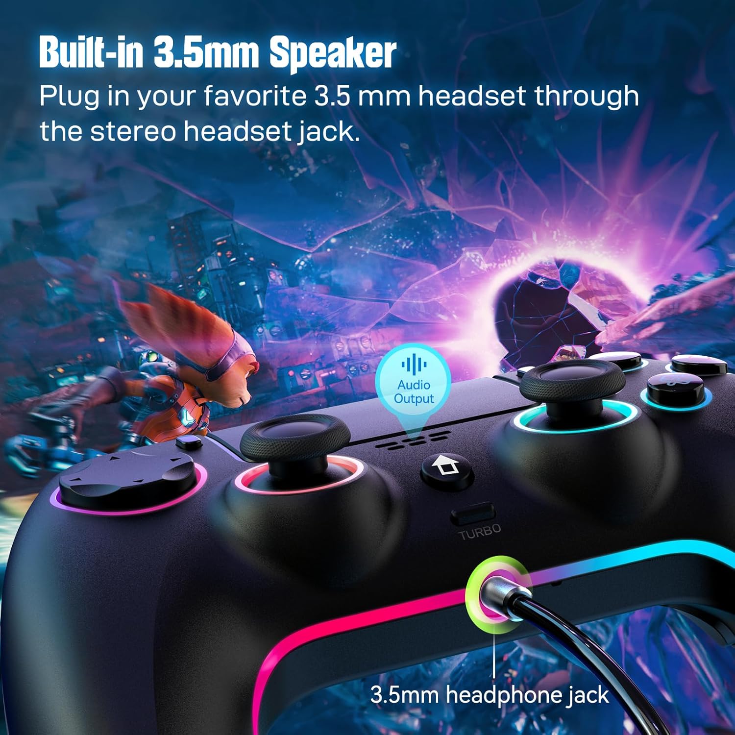 Image showing the 3.5mm headphone jack on the JORREP Wireless Controller.