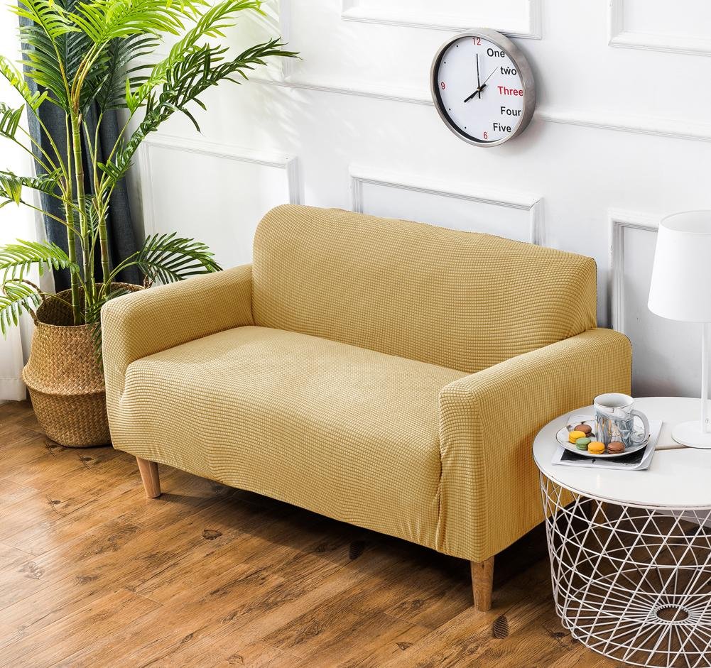 Grube pokrowce na sofę 1 2-3-4-osobowa żakardowa sofa pokrowiec antypoślizgowy łatwe dopasowanie dziewiarski poliester spandex tkanina stretch wszystkie pory roku ochraniacz na kanapę (4-osobowa: 230-300 cm, beżowy)