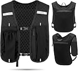 Unisex Running Vest, Adjustable & Breathable with Phone Pocket, 3 Storage Compartments & Reflective Details for Trail Running, Hiking, Cycling and Marathon (black) - 1