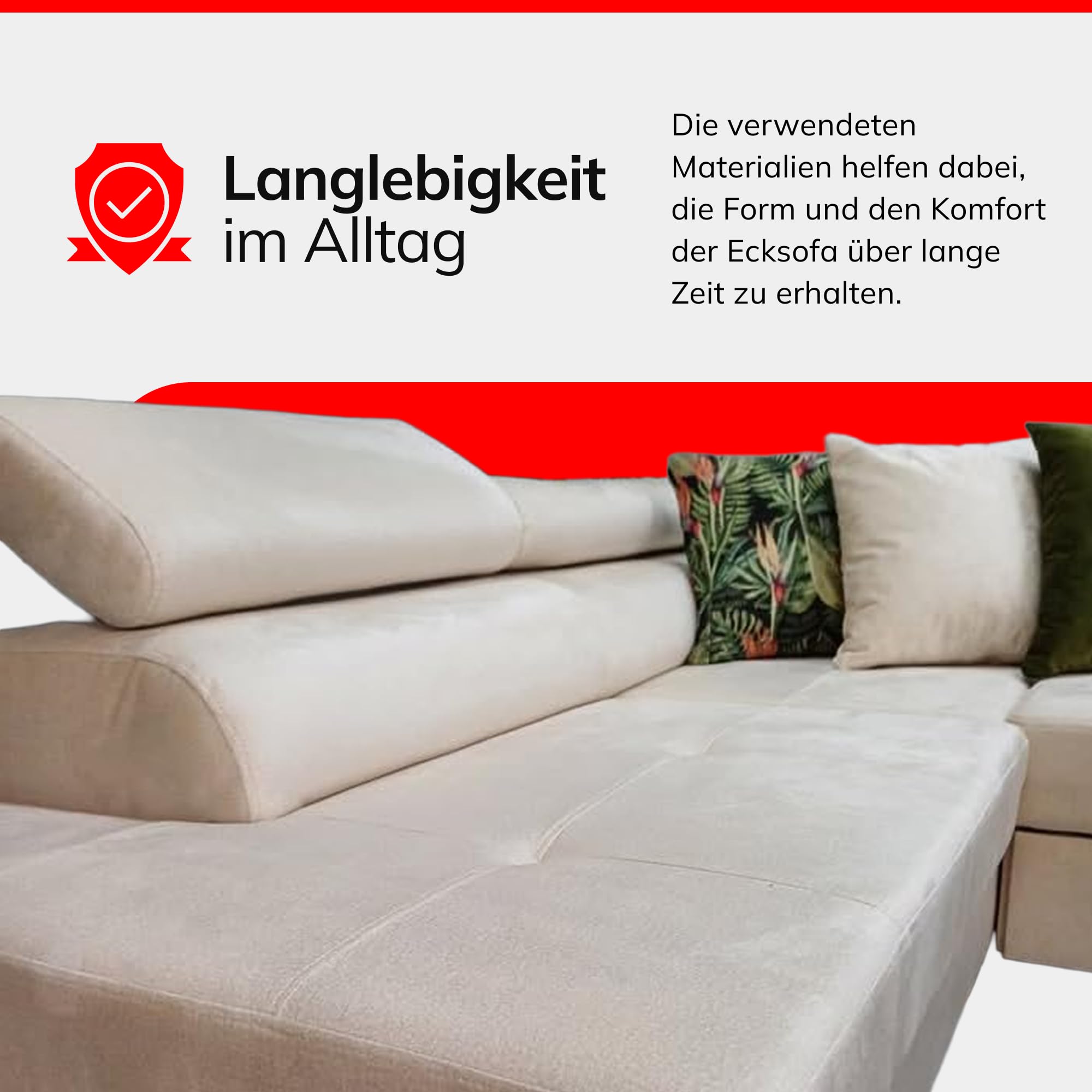 U-Form Sofa Rodos 345x202x90 cm, Schlaffunktion, Grau, Links