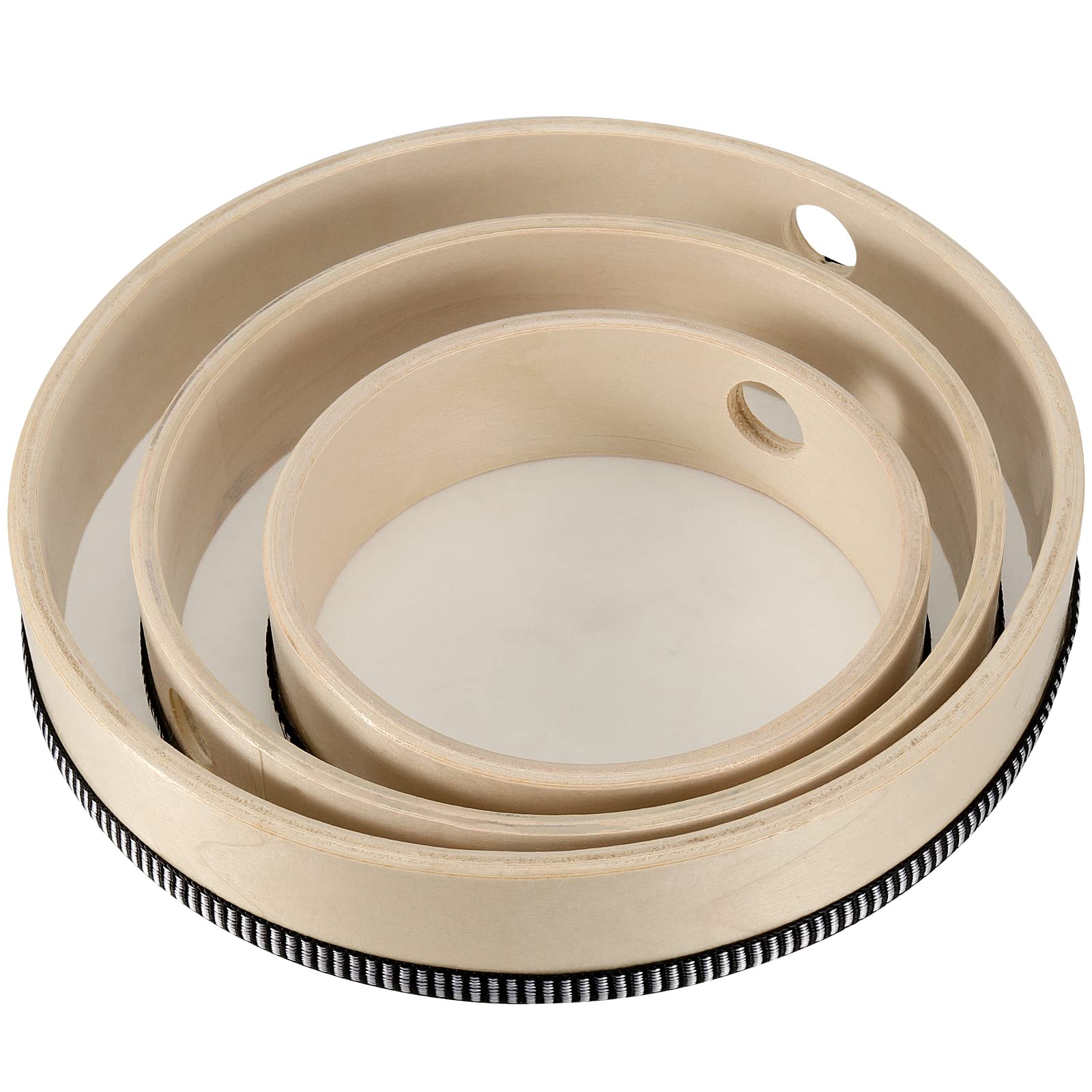 JOIKIT Set di 3 Tamburi in legno da 15,2 cm, 20,3 cm e 25,4 cm, tamburello con bacchette, tamburi a mano, per batteria Percussione testa di pecora pre-sintonizzata per illuminazione musicale