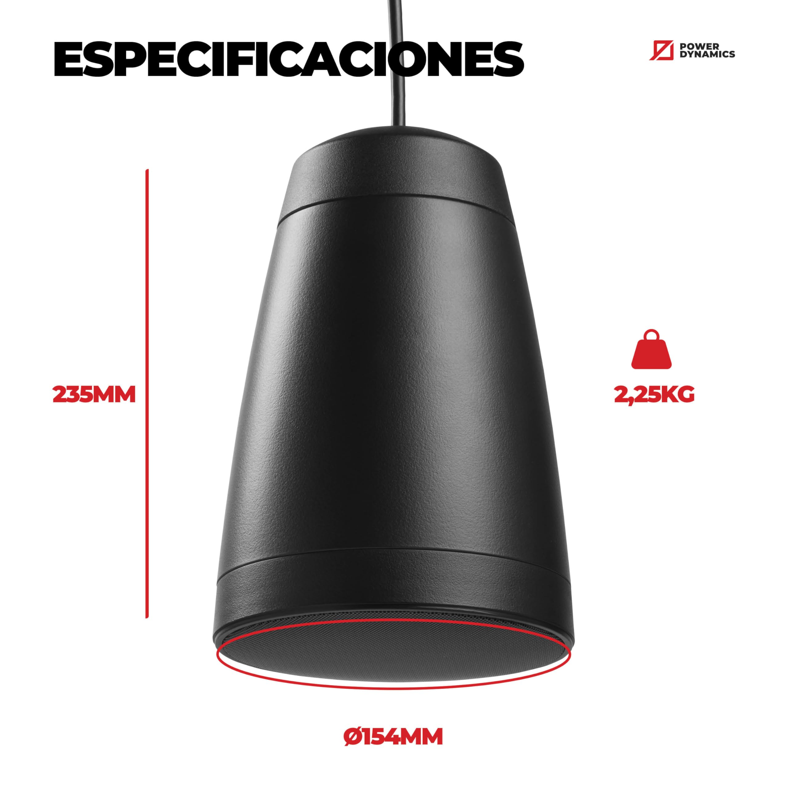Power Dynamics Purity4B – Altavoz Colgante 100V 4 Pulgadas Sonido Ambiental Profesional para música de Fondo, megafonía, Sistemas comerciales Compatible 8 ohmios y techos Altos, Color Negro