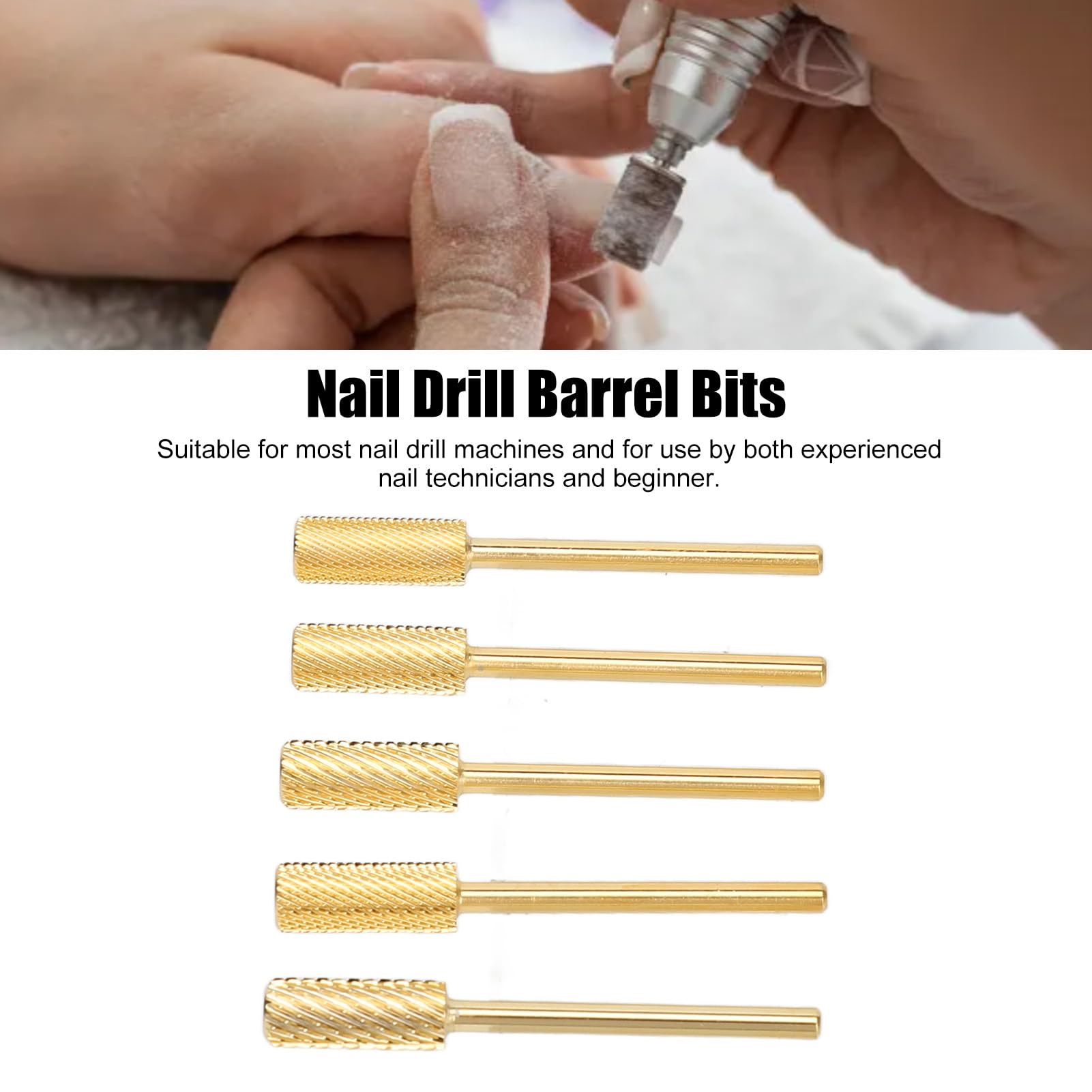 Juego de 5 brocas de barril para uñas con cabeza pequeña para pulir las uñas, pulido de acero al tungsteno y acero al tungsteno para manicura y pedicura
