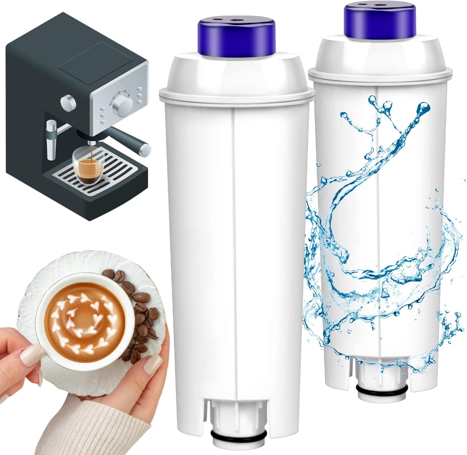Delonghi Water Filter Replacement , Coffee Water Filter for DeLonghi ， Delonghi Coffee Machine Filter TÜV SÜD, DLS 5513292811, DLS C002, CFL-950, SER3017, ECAM/Esam/ETAM Series, EC680, BCO420 (2)