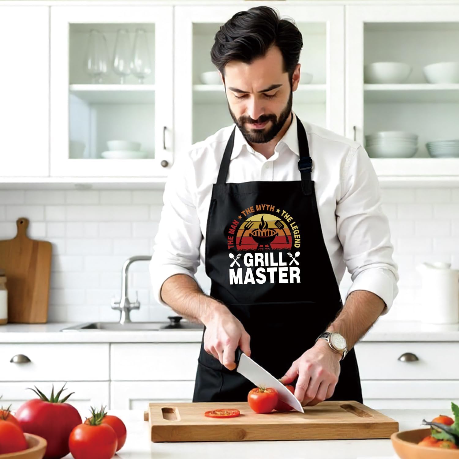 Funny BBQ Aprons Gifts - Grill Master - Men's Grilling Cooking Black Aprons with 2 Pockets, Adjustable Neck Strap - Christmas Birthday Gifts for Men, Dad, Husband, Grandpa, Step Dad, Friend - Image 5