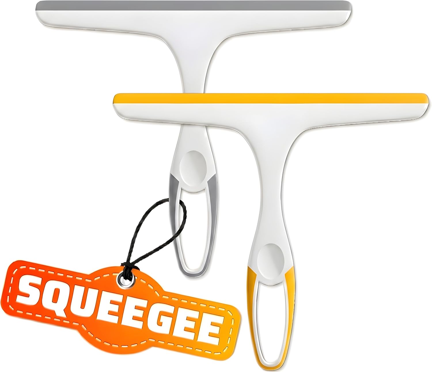 2 Pack Shower Squeegee for Glass Doors – 9.5” Silicone Blade Window Cleaner Tool (Grey & Yellow) – Bathroom, Car Windshield, Mirror & Tile Cleaning Wiper with Hook – Lightweight Ergonomic Handle
