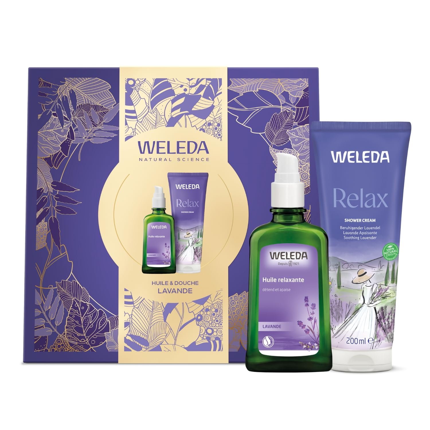 WELEDA Coffret Noël Corps Lavande 2025 - Huile 100ml & Gel Douche 200ml - Soin Apaisant et Hydratant - Certifié NATRUE