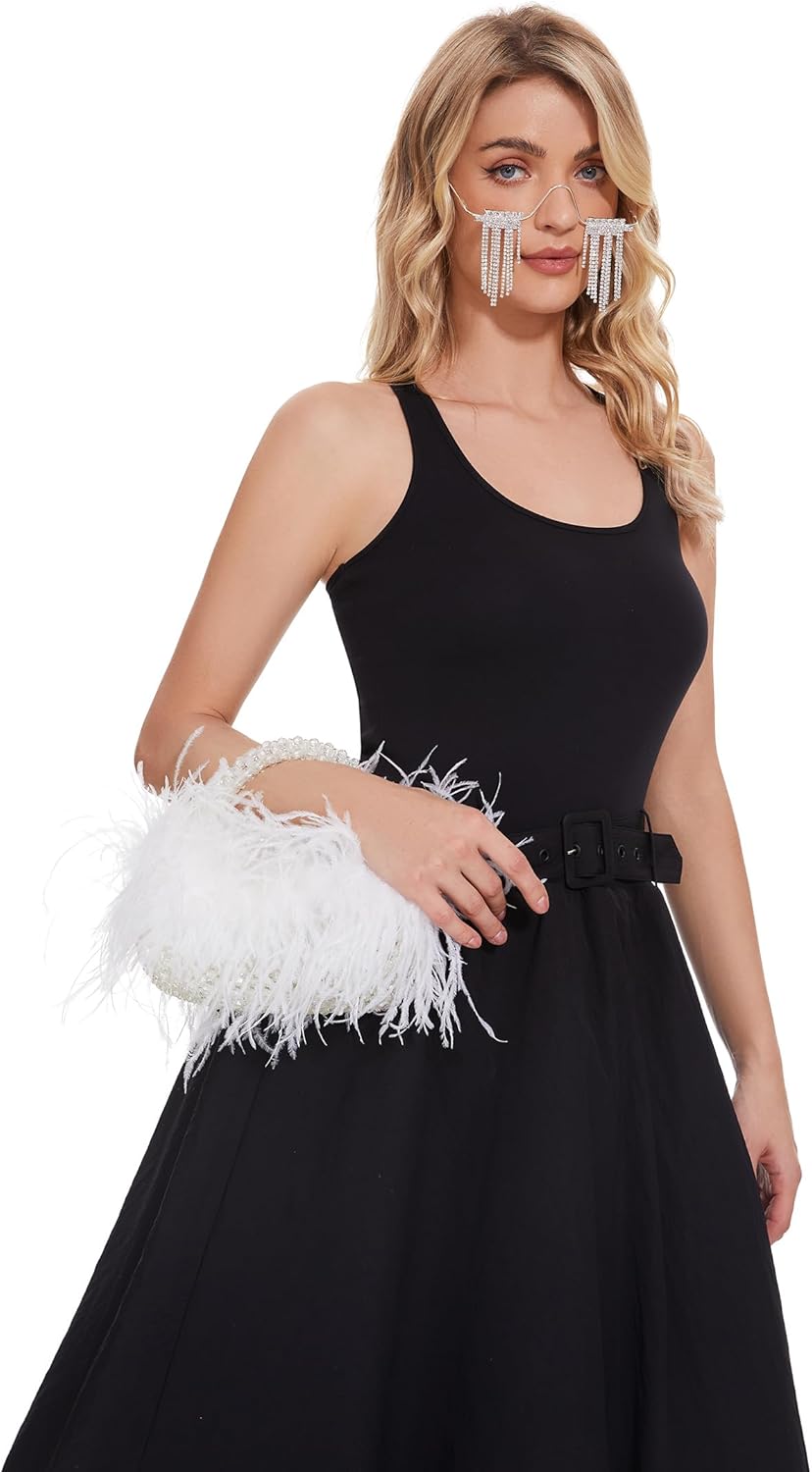 Miuco Real Natural Ostrich Feather Beaded Handbags For Women Handmade Evening Bags Clutch Purse - Image 7