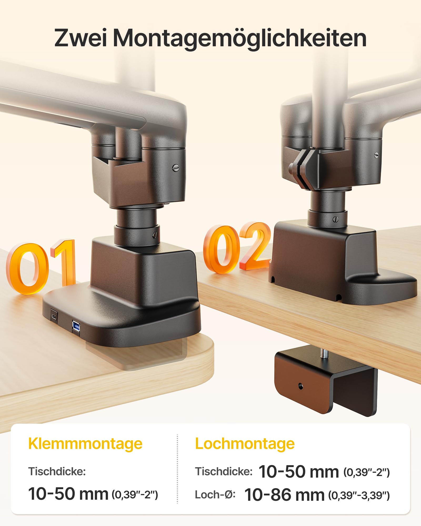 monTEK Monitor Halterung 2 Monitore für 17-35 Zoll Bildschirme | Bis zu 12kg, Hoch Monitor Arm mit USB, 360° Drehbar, VESA 75/100, Neigbar, Schwenkbar, Drehbar
