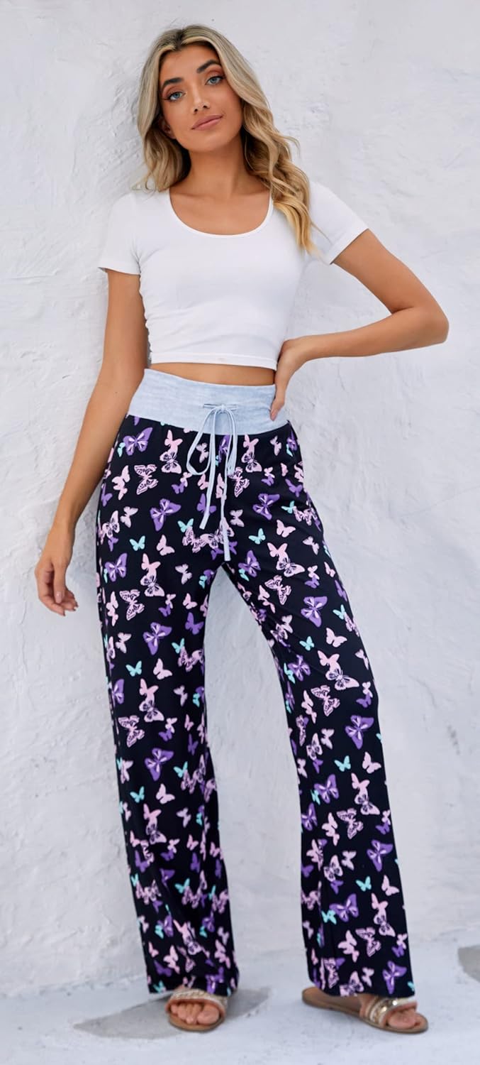 X-Image Women's Comfy Pajamas Drawstring Stretch Floral Print Long Wide Leg Lounge Pants - Image 6