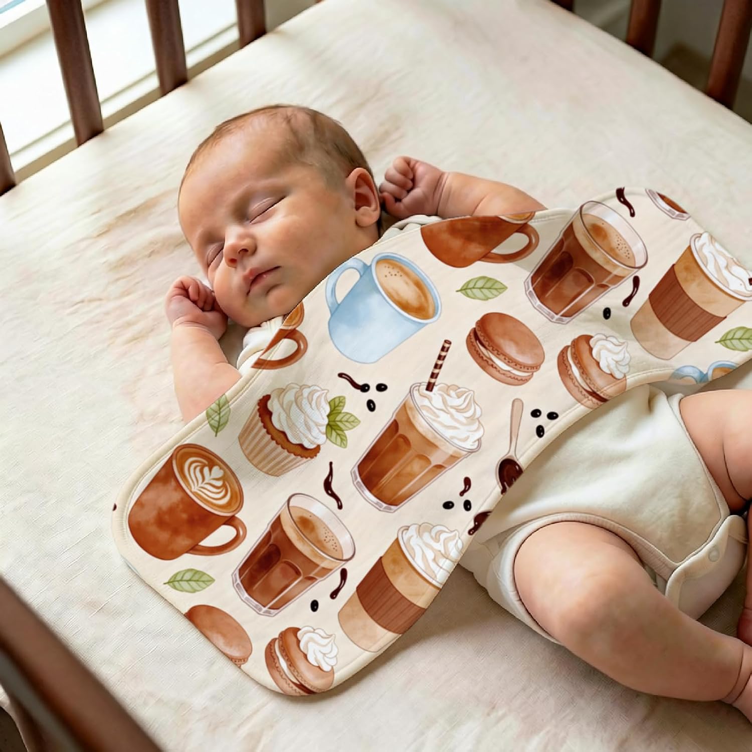 5Pack Baby Burp Cloths for Baby Girl Girls Coffee Design Organic Cotton Burping Cloth Ultra Absorbent Contoured Spit Up Cloths Soft Feeding Towels for Newborn Baby Shower Essentials Gifts