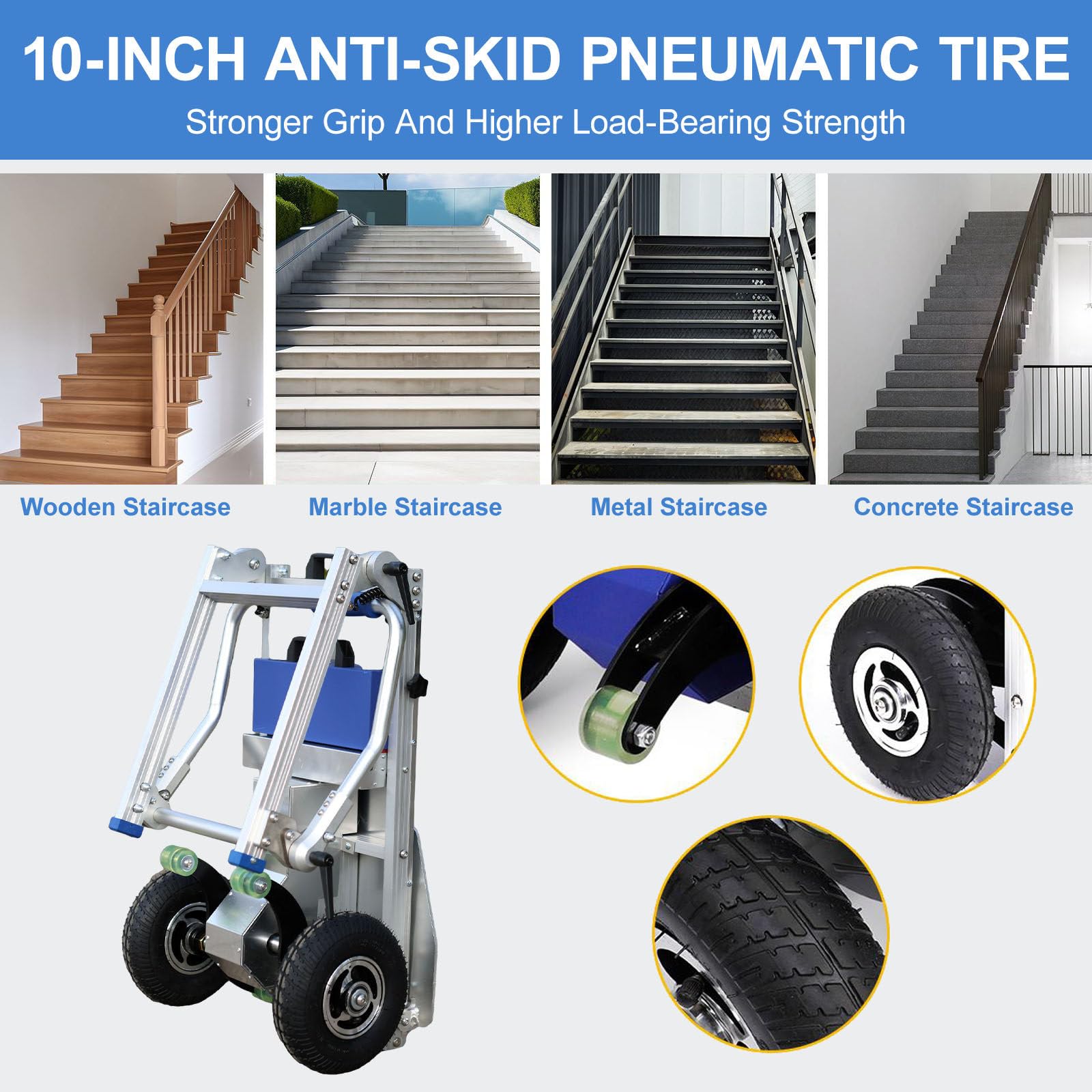 Carrello Montascale Elettrico, Carrello Pieghevole, capacità di Carico Massima 200 kg, Carrello A Mano con Telaio in Alluminio per Scale su E Giù per Spostare Mobili, Cemento