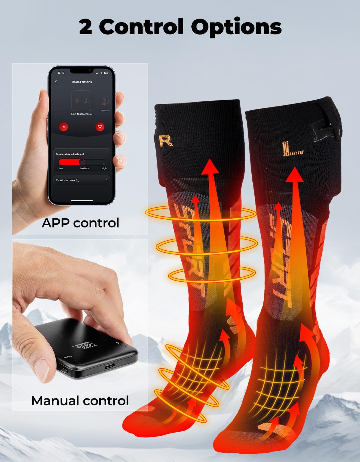 KEMIMOTO Calcetines Calefactables Controlados por App, con Calefacción Completa en Pies y Dedos, de Lana para Hombre y Mujer, Ideales para Ciclismo Esquí Pesca y Caza