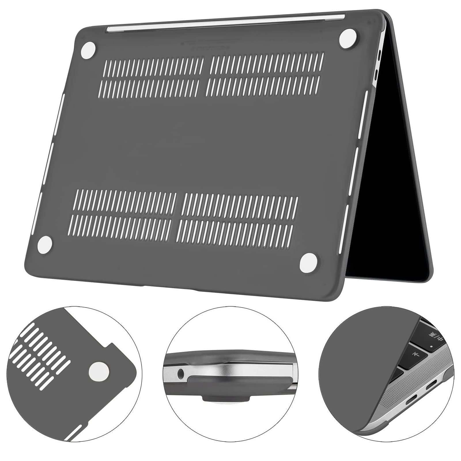 TECOOL Cover per MacBook Pro 13 Pollici 2016-2022 (M2 M1 A2338/A2289/A2251/A2159/A1989/A1706) con Touch Bar, Custodia Rigida Protettiva Sottile in Plastica e Copritastiera UE, Grigio