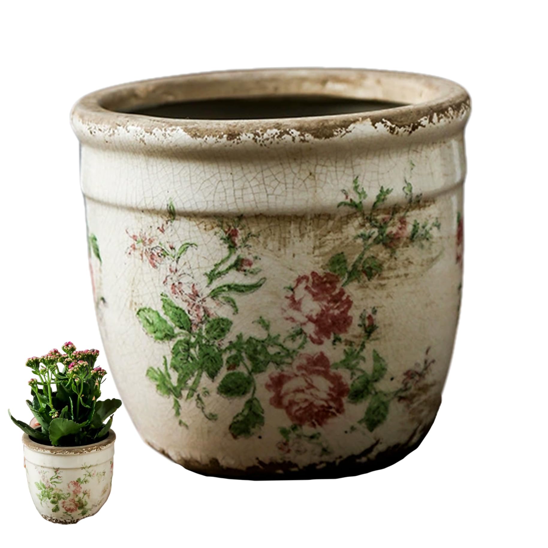 Pot de fleurs avec texture fissure rétro et système d'évacuation de l'eau