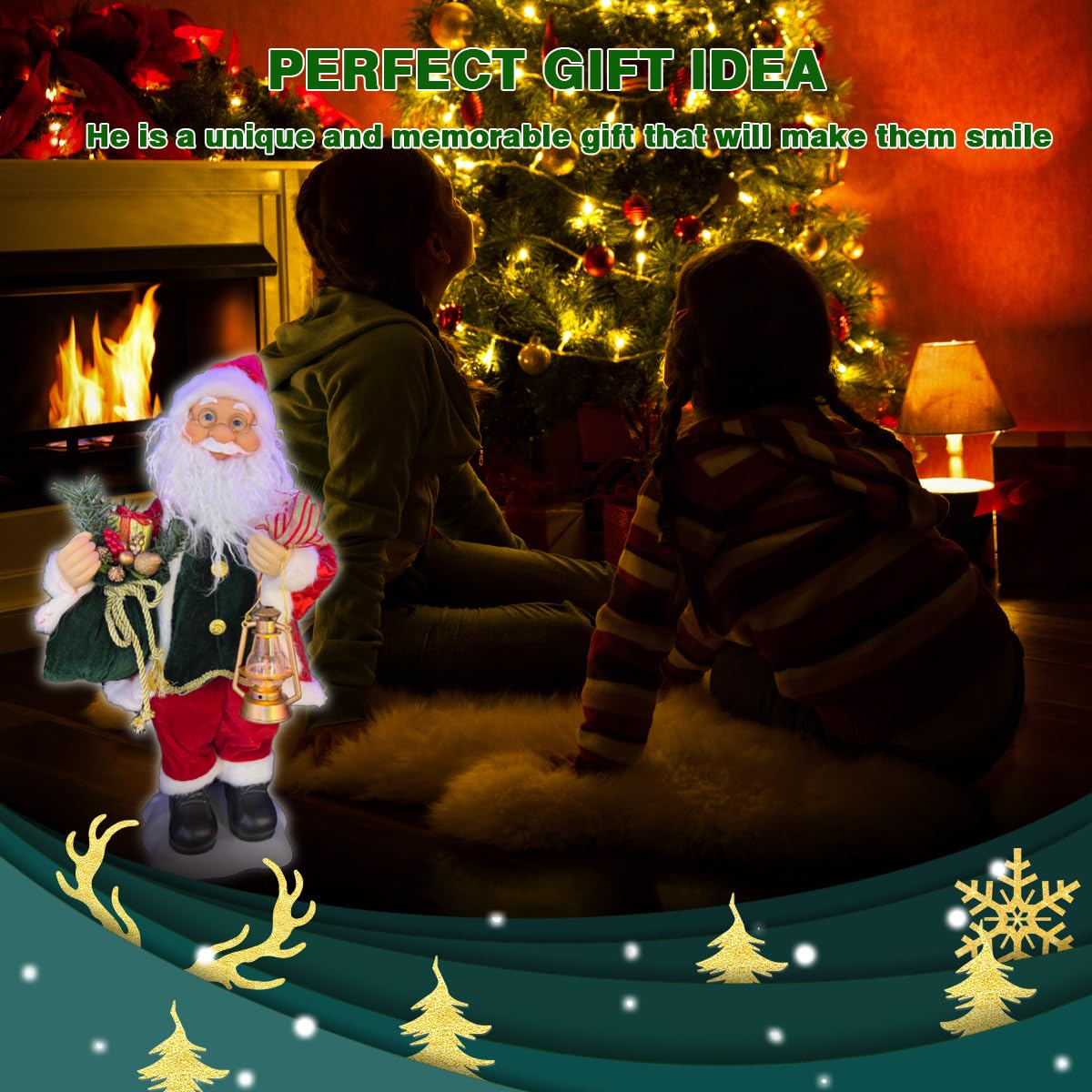 animated santa サンタクロース 人形 ステンドグラスランプ付き animated santa サンタクロース 人形 ステンドグラスランプ付き