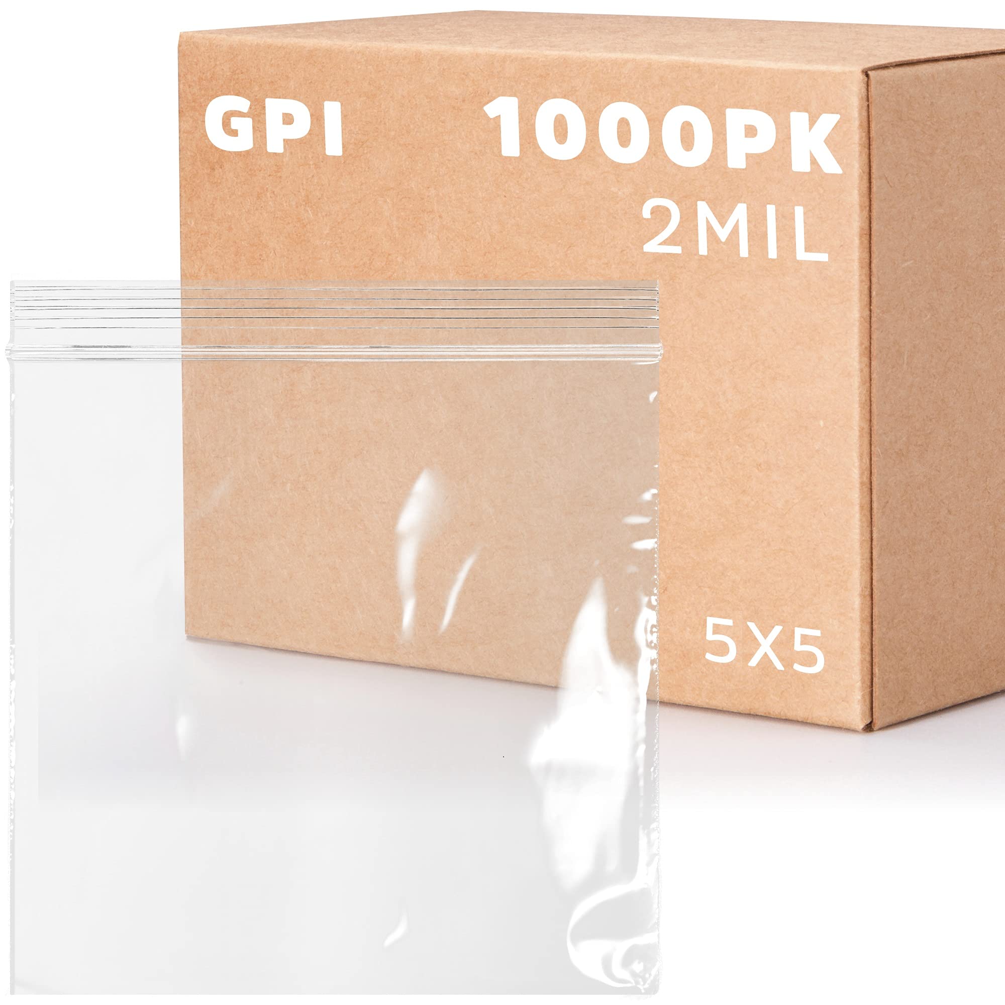 Photo 1 of 5" x 5" Zip Bags - 1000 Count, Small, Clear Plastic Reclosable Zipper Poly Baggies, 2 Mil, with Resealable Zip Top Lock for Packaging Food Storage, Snacks, Candy, Office Supplies & More.