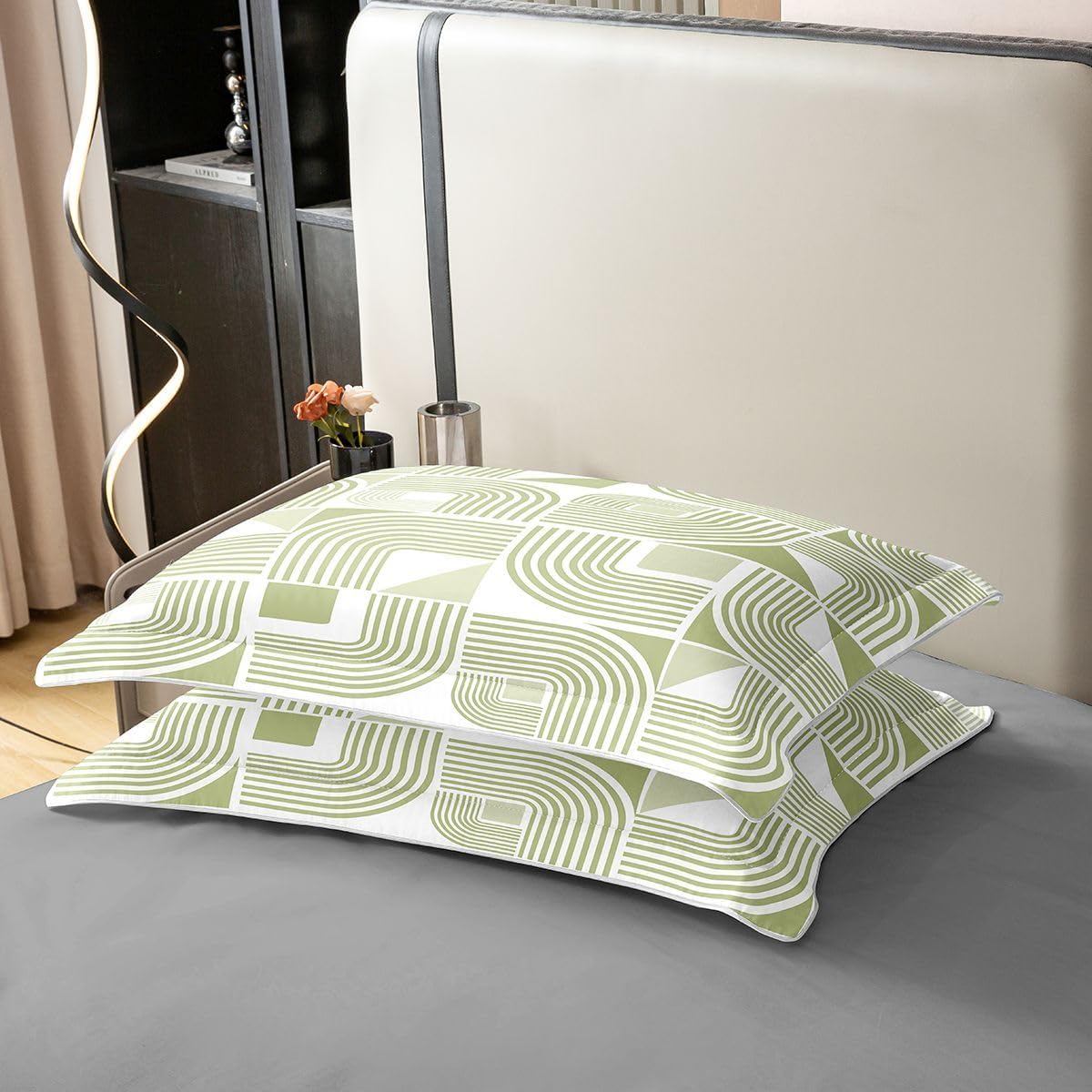 Erosebridal Abstract Duvet Cover Set Modern Line Art 100% Cotton Comforter Cover | Light Green Striped King Bedding Set, Boho Swirl Lines Bed Sets