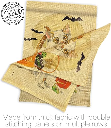 Miniatura 7 de Breeze Decor Paquete de bandera de arpillera con diseño de gato fantasma, para otoño, Halloween, brujas, truco, truco o trato, noche espeluznante,