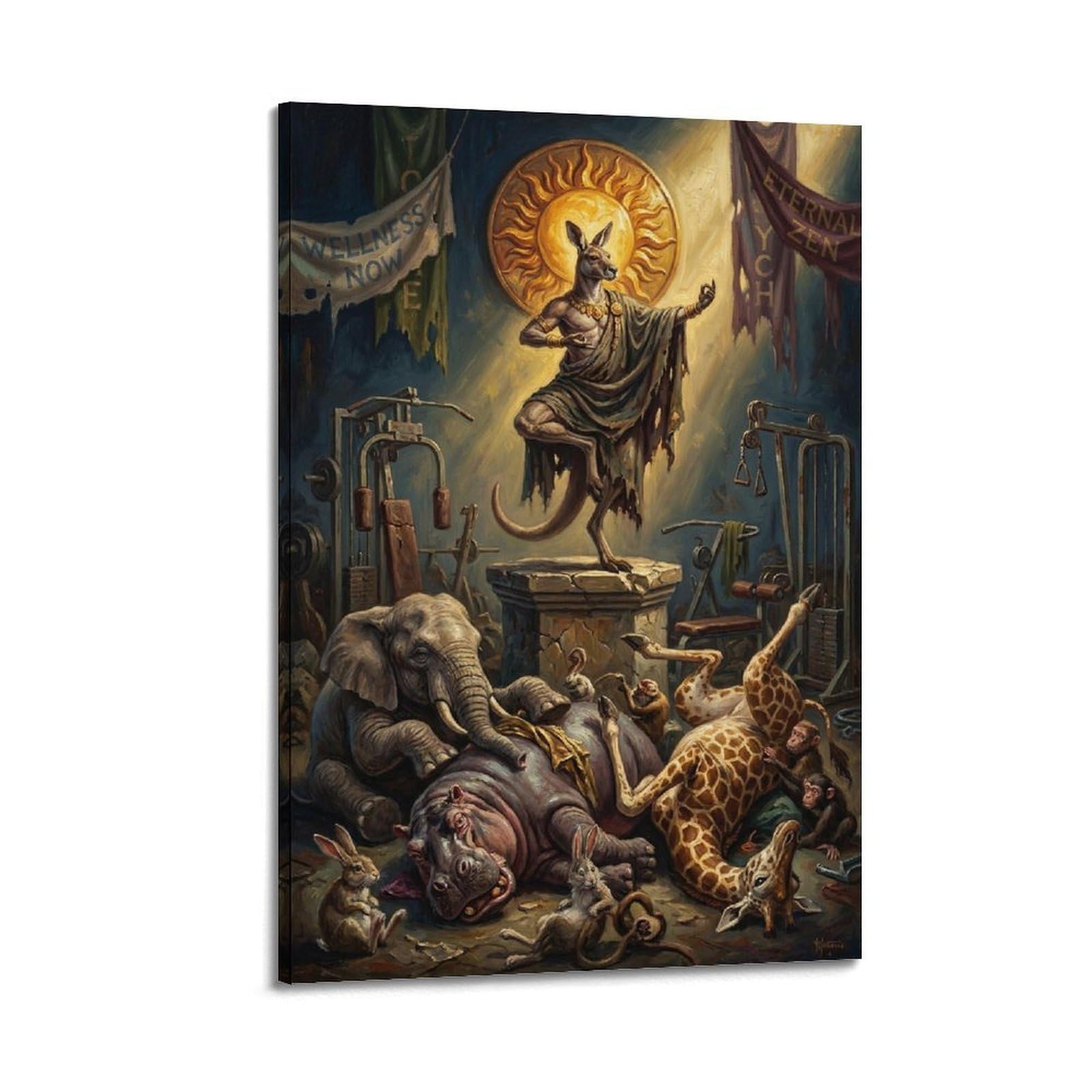 XKUGA Surreal Vintage Animal Poster Goat Fitness Guru Altar Satire Modern Decorative Canvas Prints - Ideal Wall Art for Family, Man Cave, Game Room, Boys & Girls Bedroom 24x36inch(60x90cm)