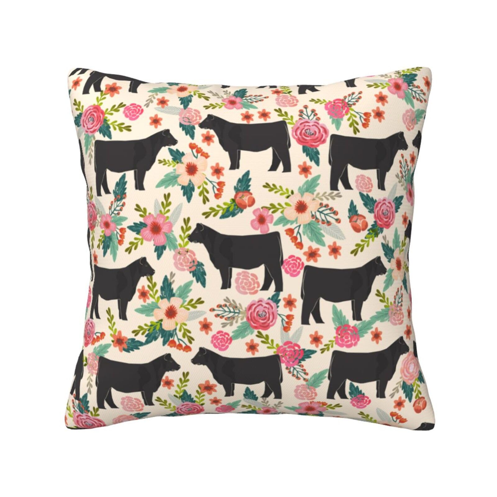 FFSHKOWE Pink Flower Show Steer Cows Cattle Decorative Throw Pillow Cover Double-Sided Printed Cushion Cover for Sofa Couch Bed Chair 45 x 45cm